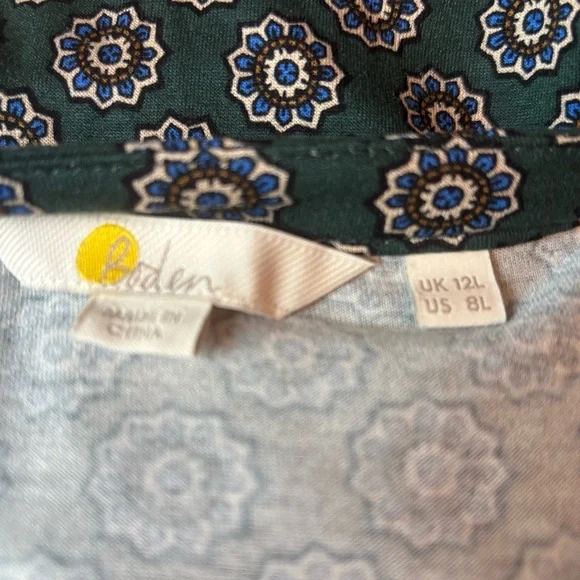 Boden Size 8 Long Notch Neck Jersey Dress In Green Sunflower Geo Pockets Stretch - Picture 4 of 6